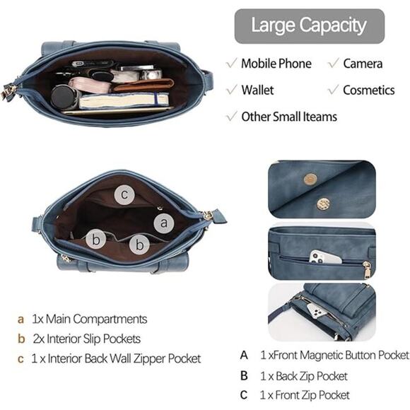 Vegan Leather Crossbody Bag - Chic, Multi-Pocket, Versatile & Stylish - Picture 5 of 7